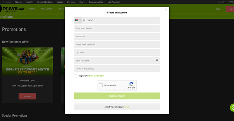 Playabets.co.za sign up