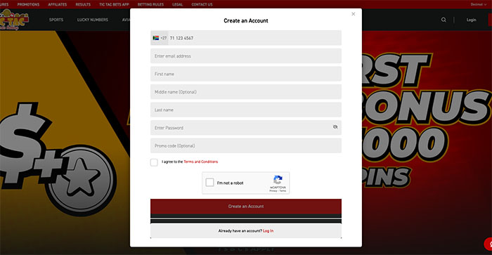 Tic Tac Bets sign-up